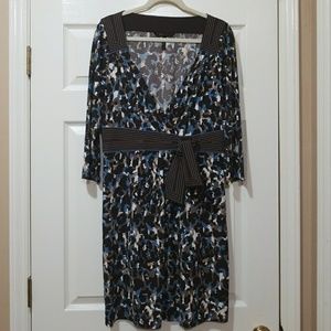 BCBG dress size L. Brown, tan, cream, blue.